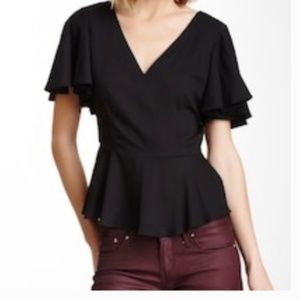 BB DAKOTA Allen Ruffle Peplum Black Blouse Medium